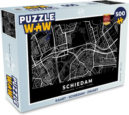 Puzzel Kaart - Schiedam - Zwart - Legpuzzel - Puzzel 500 stukjes