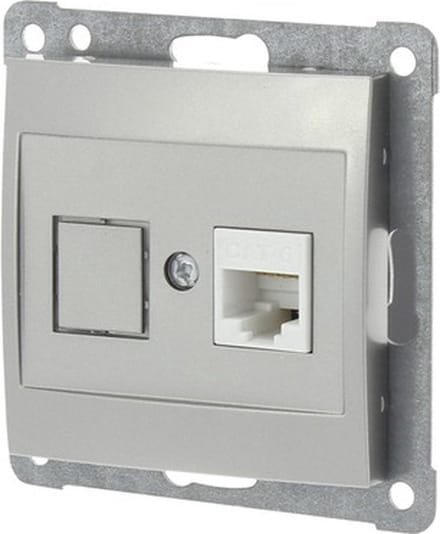 Q-LINK S2 Inbouw basiselement ISDN 2x 8-polig CAT6 met afdekplaat RVS-kleur