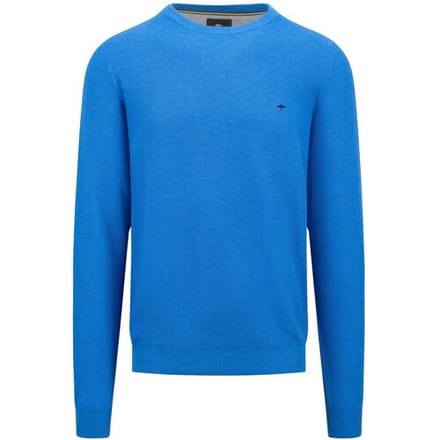 Fynch-Hatton Trui O-Neck Uni Color Fine Texture Vibrant Blue / male