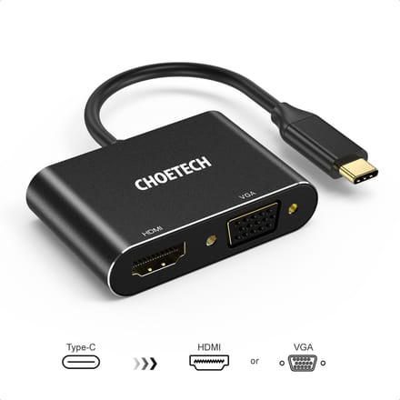 Choetech USB-C naar HDMI en VGA adapter - Dual output - 4K @60Hz / 1080P @60Hz