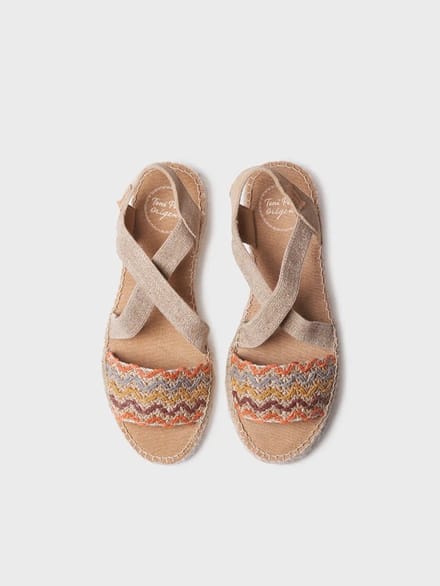 Dames espadrille met jute sleehak en veelkleurige banden | EIDER-RS
