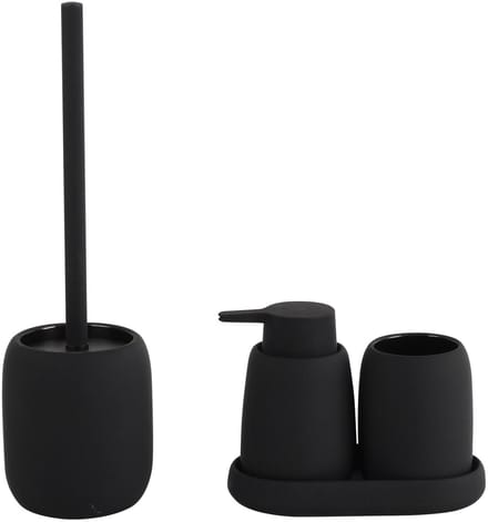 Badkamer Accessoires Set - Zwart - 4 Stuks - Stoneware - Toiletborstel - Zeepdispenser