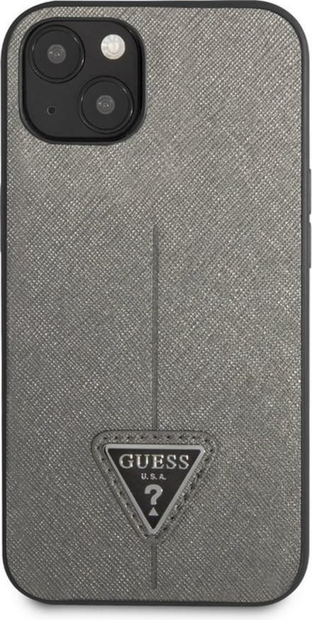 GUESS GUHCP13SPSATLG iPhone 13 mini 5.4 "silver / silver hardcase SaffianoTriangle Logo