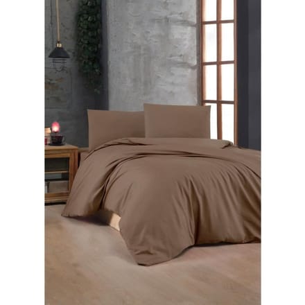 Parure de lit - 1 housse de couette 220 x 240 cm + 2 taies d'oreiller 60 x 60 cm - 100% coton renforcé - Brun