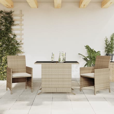 vidaXL - 3-delige - Bistroset - met - kussens - poly - rattan - beige