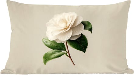 Sierkussens - Kussentjes Woonkamer - 60x40 cm - Cameliabloem - Wit - Groen