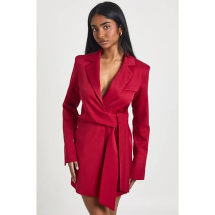 boohoo Dames Wikkel Strikceintuur Detail Blazer Jurk | Kersen | Maat: 38