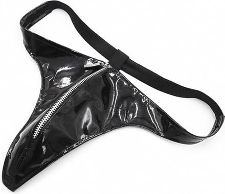 PU leren string met rits - zwart