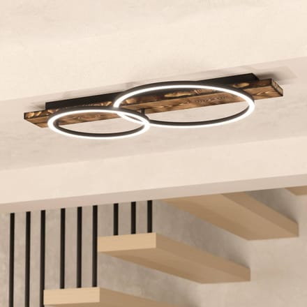 EGLO LED plafondlamp Boyal, bruin, lengte 78 cm, hout, 2-lamps.
