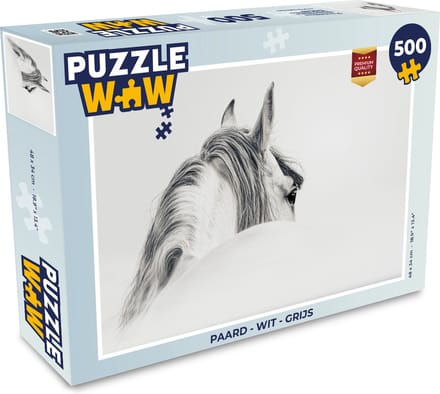 Puzzel Paard - Wit - Grijs - Legpuzzel - Puzzel 500 stukjes