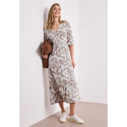 Midi-jurk met gespleten hals en print