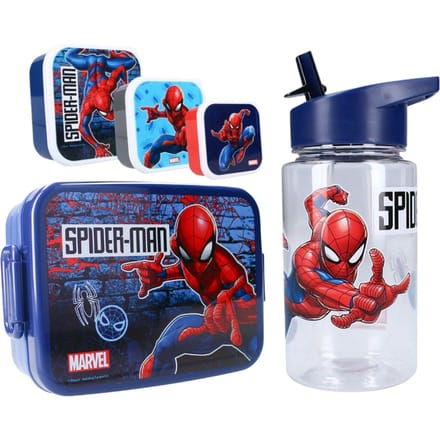 Spiderman Lunchset - Lunchbox - Drinkfles - 3 Snackboxen - Blauw