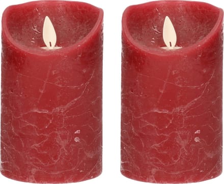 Anna's Collection Led kaars/stompkaars - 2x - bordeaux rood - H12,5 x D7,5 cm - wax - bewegende vlam