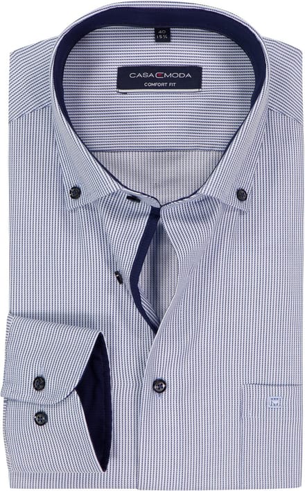 CASA MODA comfort fit overhemd - dobby - blauw gestreept - Strijkvriendelijk - Boordmaat: 44