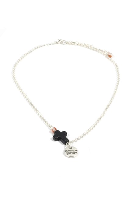 Heaven Eleven dames Ketting zilver plating met zwart kruisje