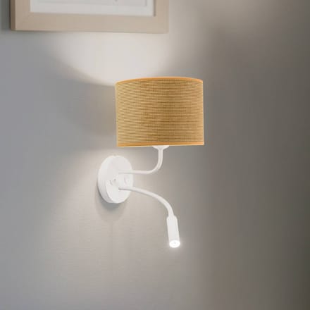 Duolla Wandlamp Roller, snoer, wit/mosterdgeel, leeslampje
