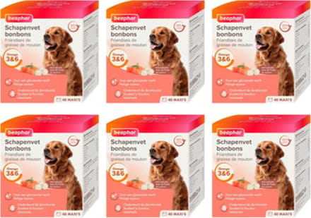 6x Beaphar Schapenvet Bonbons met zalm- Hondensnack - 245g