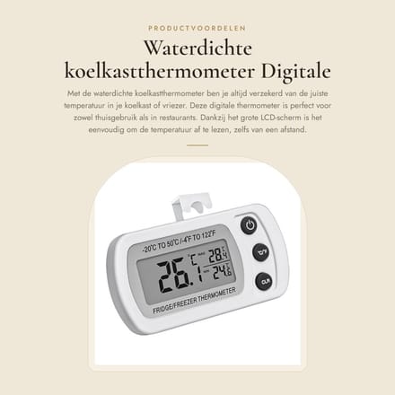 Dailygoods- Koelkastthermometer Waterdicht - Digitale Thermometer - Groot LCD-Scherm - Binnenthermometer - Multifunctioneel - Materiaal ABS