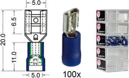 Kabelschoen schuif vrouwelijk  4.8 mm blauw 100 stuks