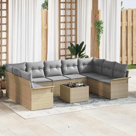 vidaXL - Tuinbank - Set - 10 - st - Zwart - poly - rattan