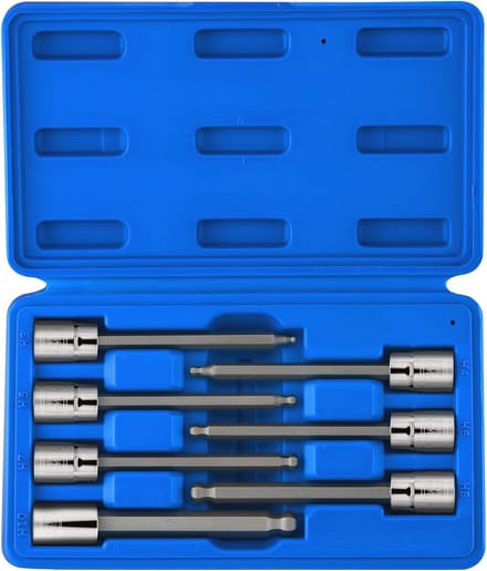 Extra Lange Ball End Hex Bit Socket Set | 3/8 inch Aandrijving | 7-Stuks Metrische Set van 3mm tot 10mm