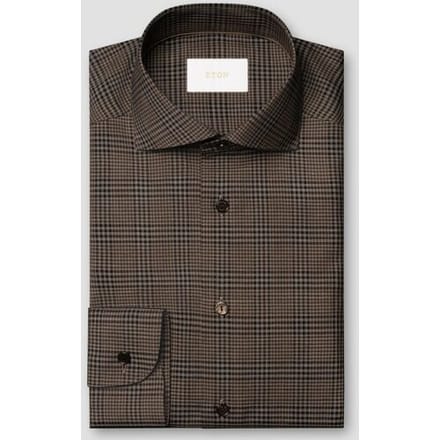 Eton Overhemd Super 120s Merino Wool Allover Mini Check Donker Bruin / male