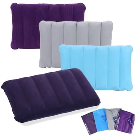 Opblaasbaar reiskussen 4-delig, comfortabel velours kussen voor camping en reizen