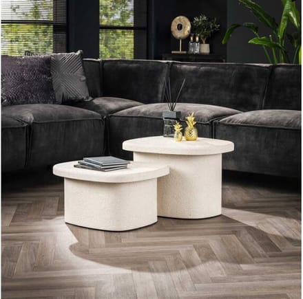 Meubelplaats Salontafel Sienna set van 2 marmer composiet wit - moderne look - organische vorm
