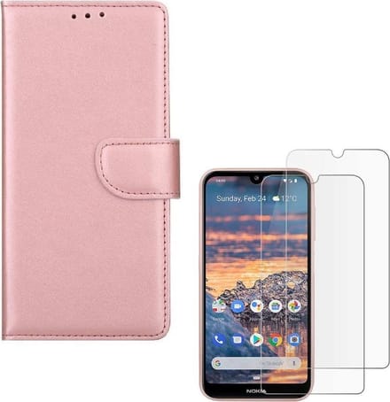 hoesje Geschikt voor: Nokia 2.3 Portemonnee Rose Goud met 2 stuks Glas Screen protector
