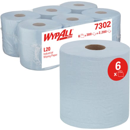 Poetsrollen 7302 WypAll L20 2-laags 18,3cmx144m 380vel blauw 7302