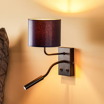 Luminex Wandlamp Soho, cilindrisch, leeslampje blauw/goud