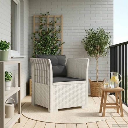 vidaXL - Eén-zits - Fauteuil - met - Kussens - Rieten - Look - PP - Wit