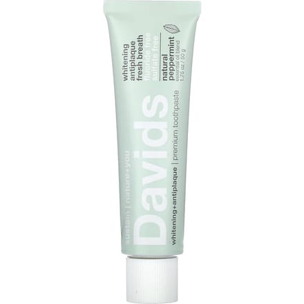 Davids, Dentifrice Premium, Blanchissant et Antitartre, Menthe poivrée naturelle, 1,75 oz (50 grammes) white