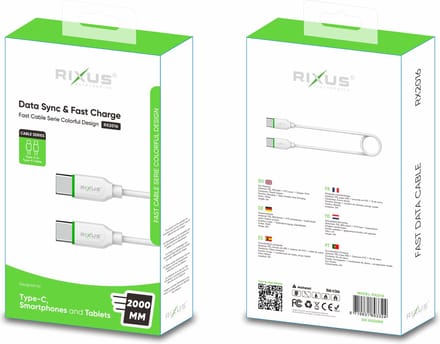 RIXUS - oplaadkabel - USB C naar USB C Kabel - 2 meter - Snellader & Datasynchronisatie - Oplaadkabel geschikt voor o.a. Samsung, iPhone 15 & iPad