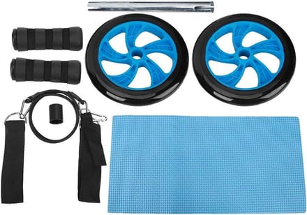 Buikspierroller Set - Core Trainer - Thuis Krachttraining - Compleet met Mat - 20 cm Diameter - Blauw