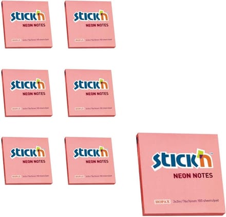 Stick'n sticky notes - 6-pack - 76x76mm - neon roze - 100 memoblaadjes per blok