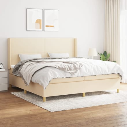 vidaXL - Boxspring - met - matras - stof - crèmekleurig - 200x200 - cm