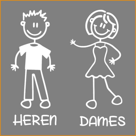 Deursticker Toilet - WC - Heren - Dames - Horeca - Restaurant - Kantoor - wit - 17cm x 18cm