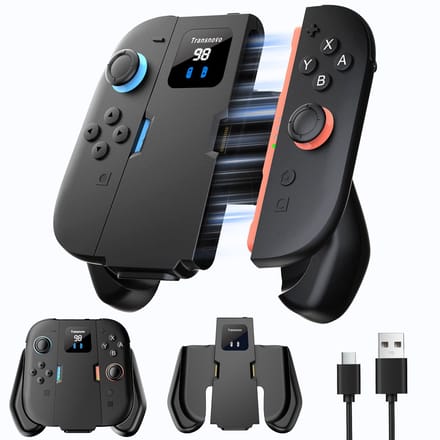 Transnovo Charging Grip Pro Joycon 1400mAh powerbank met magnetisch link geschikt voor Nintendo Switch 2 controller | Switch-controllers Joy con oplader incl. display | USB C kabel charger | Console accessoires