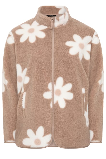 Yours Naturelbruine Borgfleece Met Bloemenprint Size 48