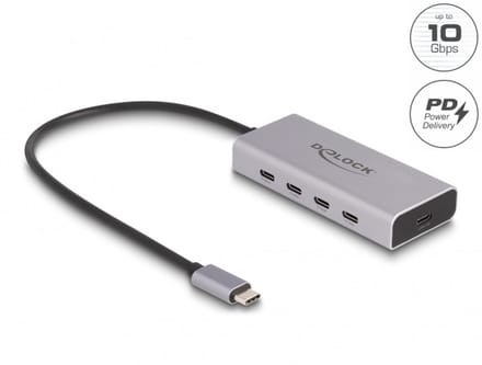 DeLOCK - hub - 10 Gbps PD 85 Watt with 30 cm connection cable - 5 ports USB hub - 5 - USB 3.0 - Grijs