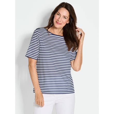 Gestreept shirt van viscose-jersey - marine / wit / gestreept - Gr. 52 van Goldner Fashion