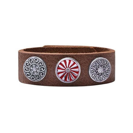 Quiges Dames Leren Armband Bruin met 3 Drukknopen Set 19.5 - 21.5cm - EBCMS330