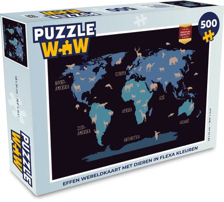 Puzzel Wereldkaart Kinderen - Dieren - Bruin - Legpuzzel - Puzzel 500 stukjes