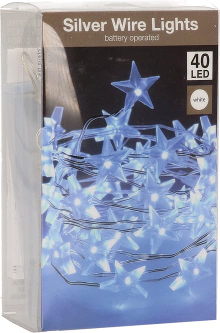 Lichtslinger/lichtsnoer - 40 witte sterretjes - verlichting - 2 mtr - op batterijen