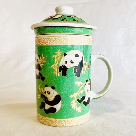 Theebeker / mok /   met filter / deksel /zeef  1 persoons H 15 cm Ø 8 cm Panda
