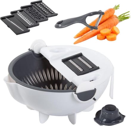 BORVAT® Groentesnijder 9-in-1 – Met Vergiet & 5 Messen – Opvangbak