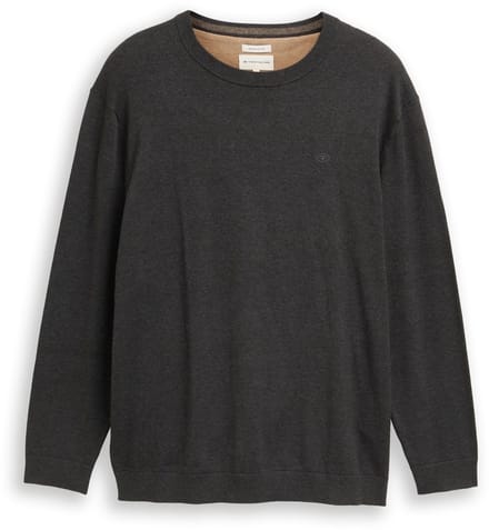 Tom Tailor - Plus Size - Gebreide trui met geborduurd logo - Maat 2XL - Black Grey Melange