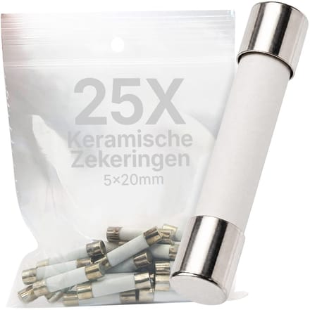 VLTG Keramische Zekering - 5x20mm - 8A - Traag (T) - 250V AC - 25 stuks