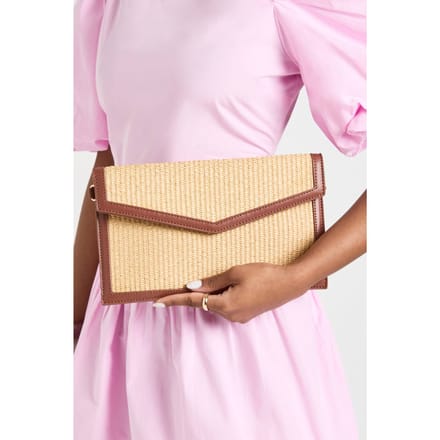 boohoo Dames Contrast Raffia Clutch Tas Met Afneembaar Hengsel | Tan